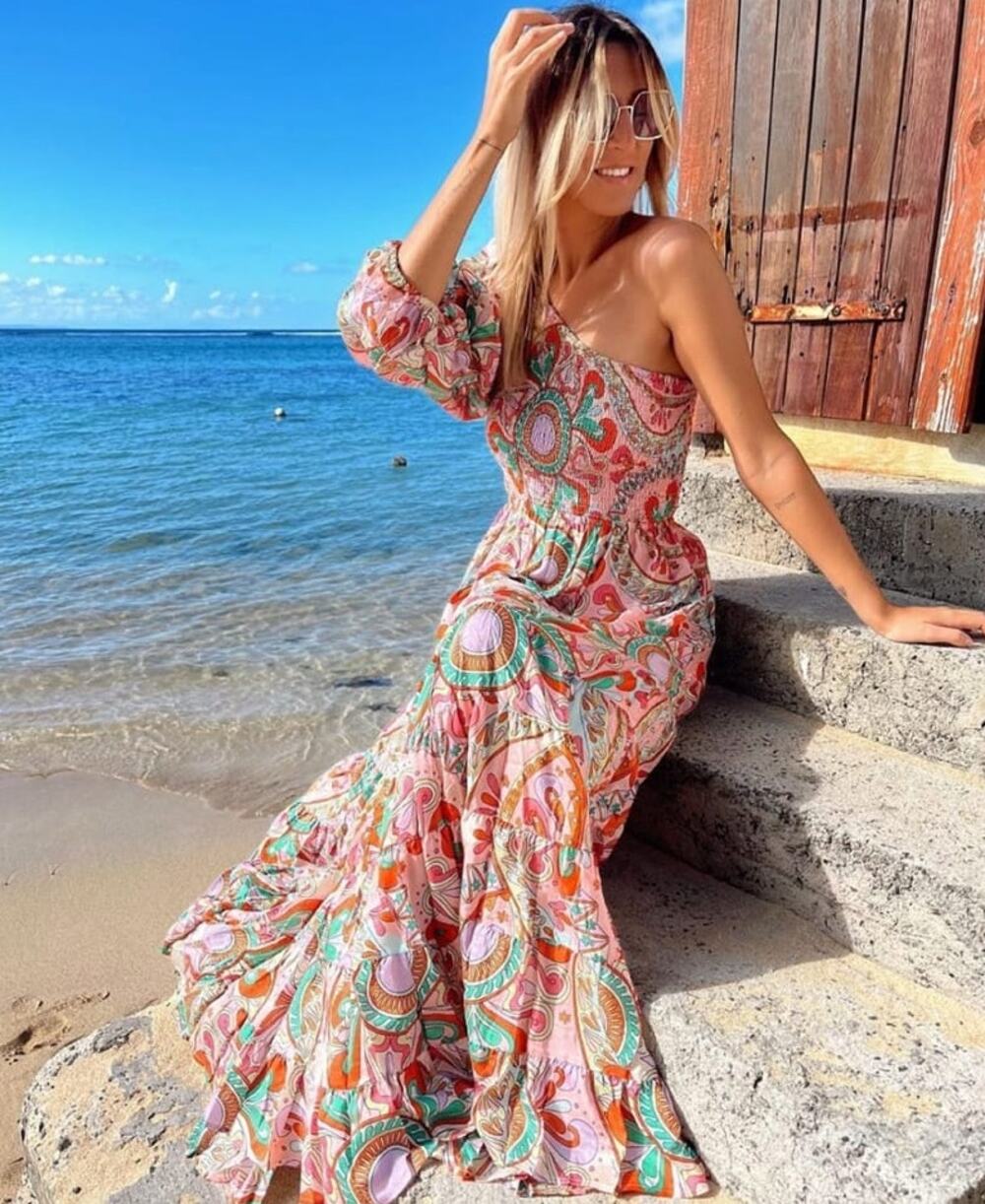 SUNDRESS Joanna Maxi Dress Havana Tutti Frutti One Shoulder Mod Sz XL/XXL {3J34}